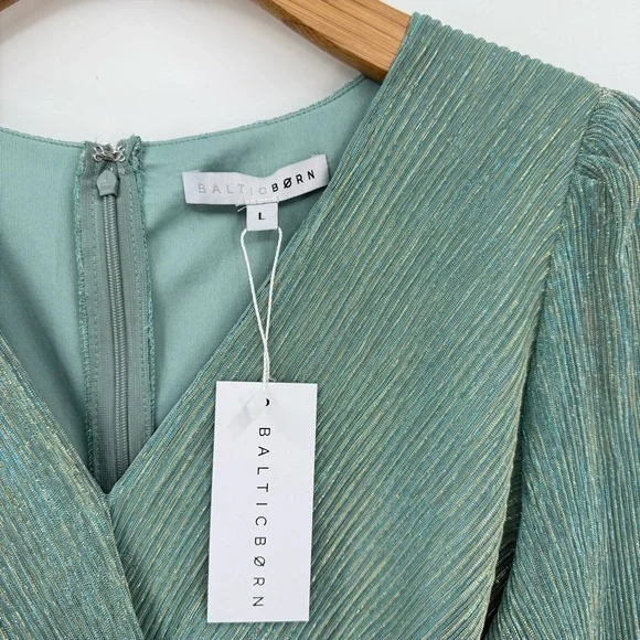 Baltic Born Devlyn Pleated Dress in Blue Sage Shimmer Size L - Picture 9 of 16